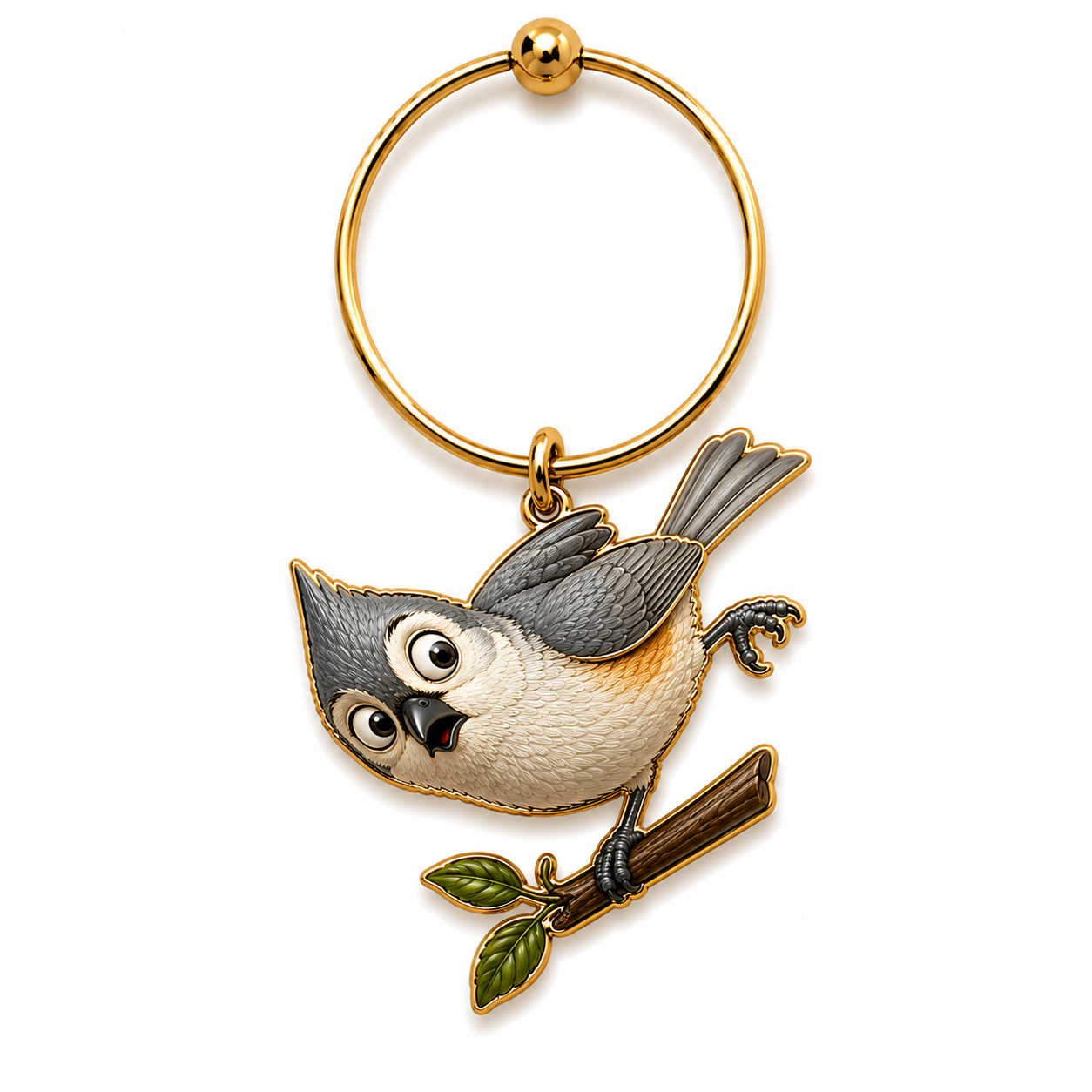 The Tea Collector — Tufted Titmouse wine charm illustration